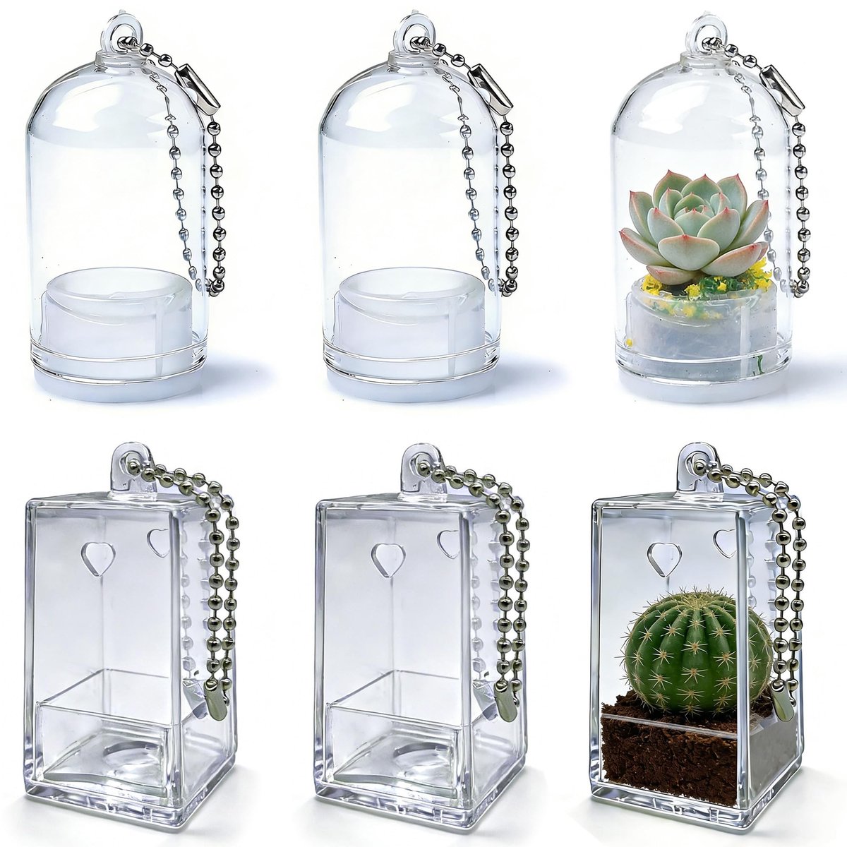 Dailygoods- Mini Vazen 6 Stuks - Transparante Kunststof - Sleutelhangers - Decoratieve Plantenbakken - DIY Bloempot - Perfect voor Miniatuurplanten - Plantenpot