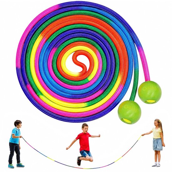 Dailygoods- Springtouw 5 Meter - Ergonomisch Handvat - Kinderen - Sport - Duurzaam Katoen - 3-4 Personen - Leuke Kleuren - Springtouwtje