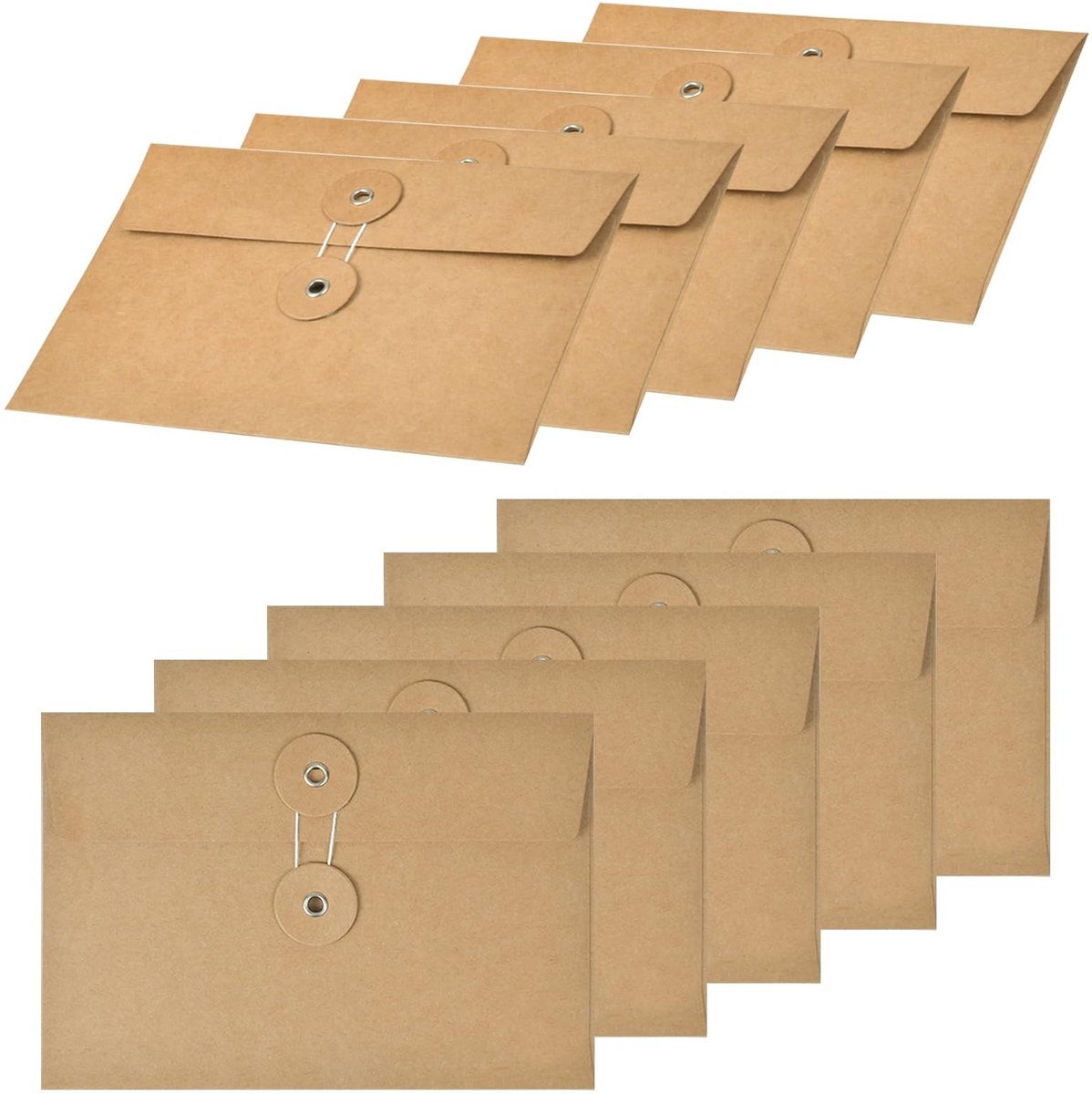 Dailygoods- Enveloppen 10 Stuks - Vintage Kraftpapier - Dikke Enveloppen - Met Vetersluiting - Voor Wenskaarten - 17x11,5 cm - Duurzaam Materiaal