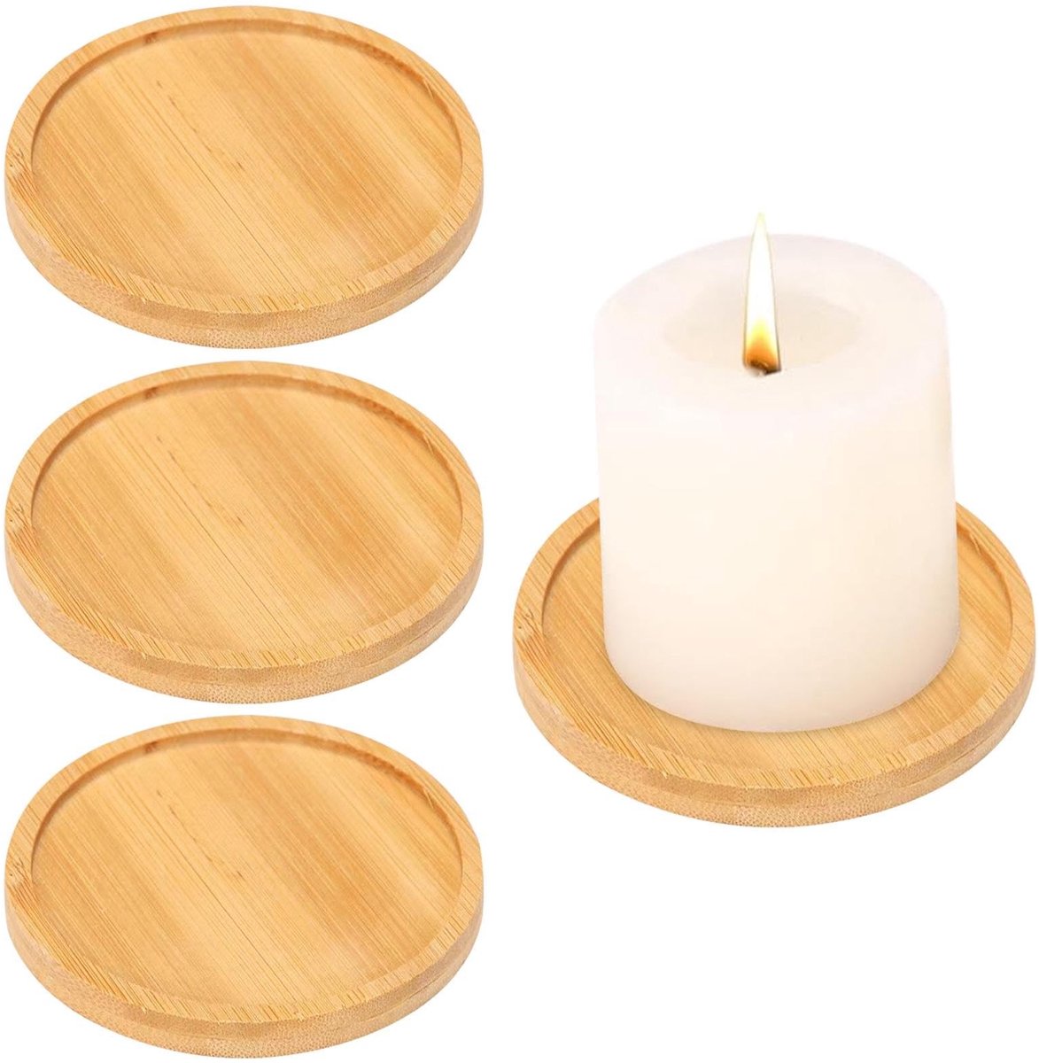 Dailygoods- Kaarsenbord 4 Stuks - Houten Plaat - Ronde Onderzetters - Decoratie voor Kaarsenhouder - Bruin - Afmetingen 9 cm