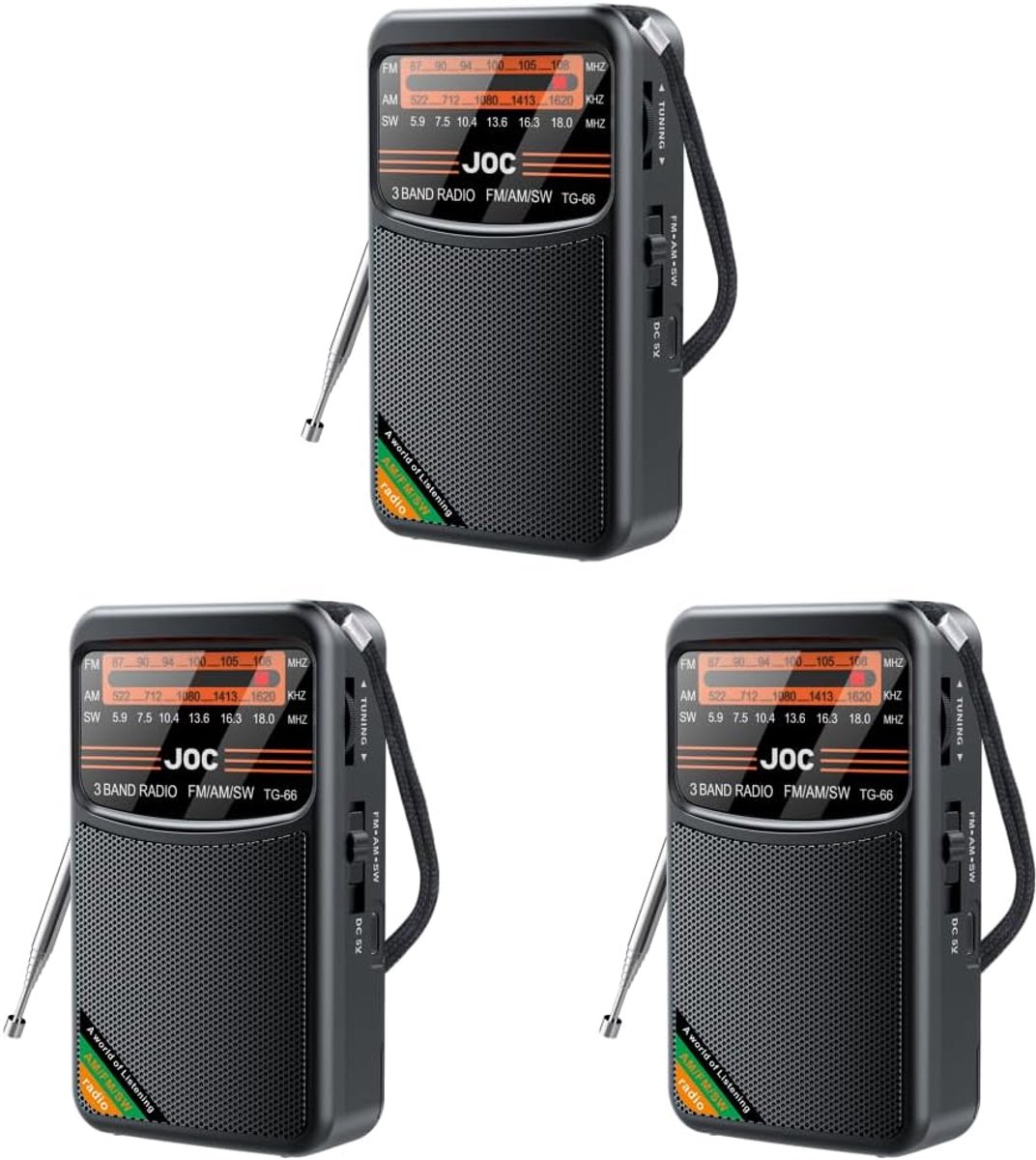 Draagbare Mini Radio - Volledige Band Radio - Muziek Luisteren Buiten - Met Ingebouwde Speaker - 11.6 cm - Zwart