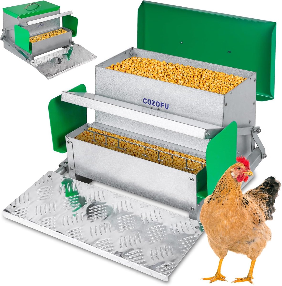 Kippenvoerbak - Automatische feeder - Probleemloos voeren - Grote capaciteit - 25 lb voer - Gegalvaniseerd
