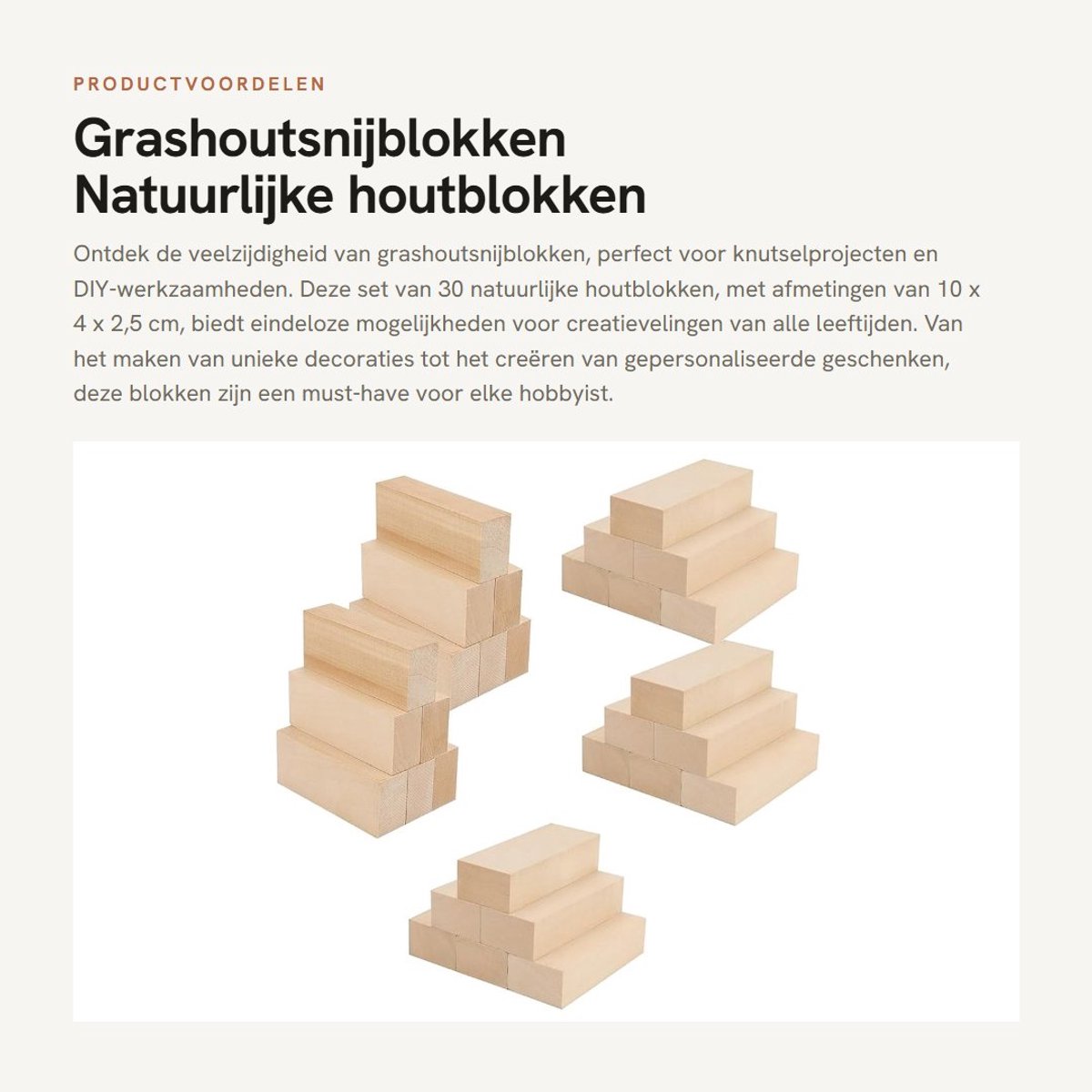 Dailygoods- Grashoutsnijblokken 30 Stuks - Natuurlijke Houtblokken