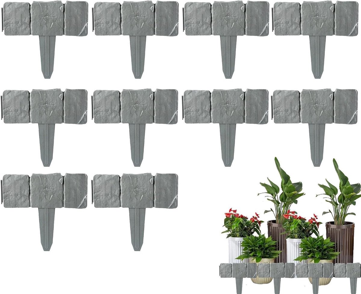 Tuinrandstenen Set - Kunststeen Borders - Tuin Organiseren - Geflexibel Ontwerp - 10 Delig - Grijs