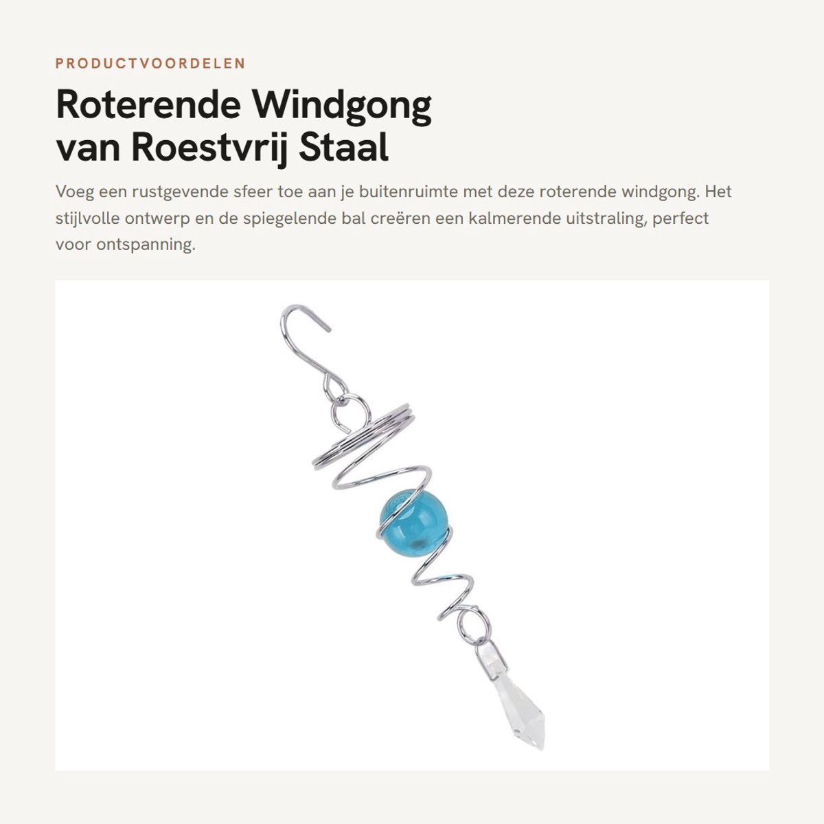 Dailygoods- Windspinner Roterende Spiraal - Windgong - Tuindecoratie voor Buiten - Roestvrij Staal - K9-Kristal - 102 g Gewicht