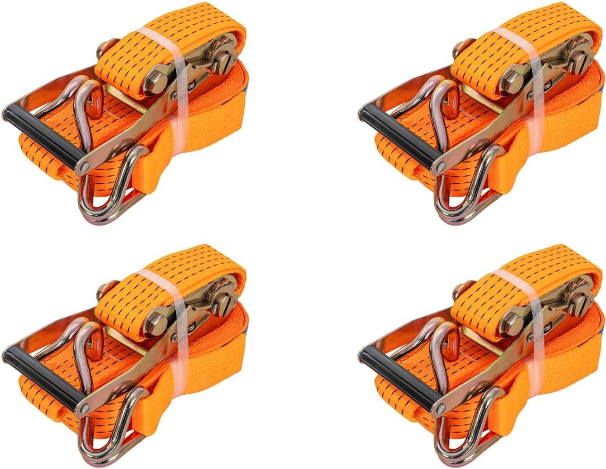 Spanbanden met ratel - Sjorbanden set - Lading zekeren - 5 Ton trekkracht - 8 Meter lang - Oranje