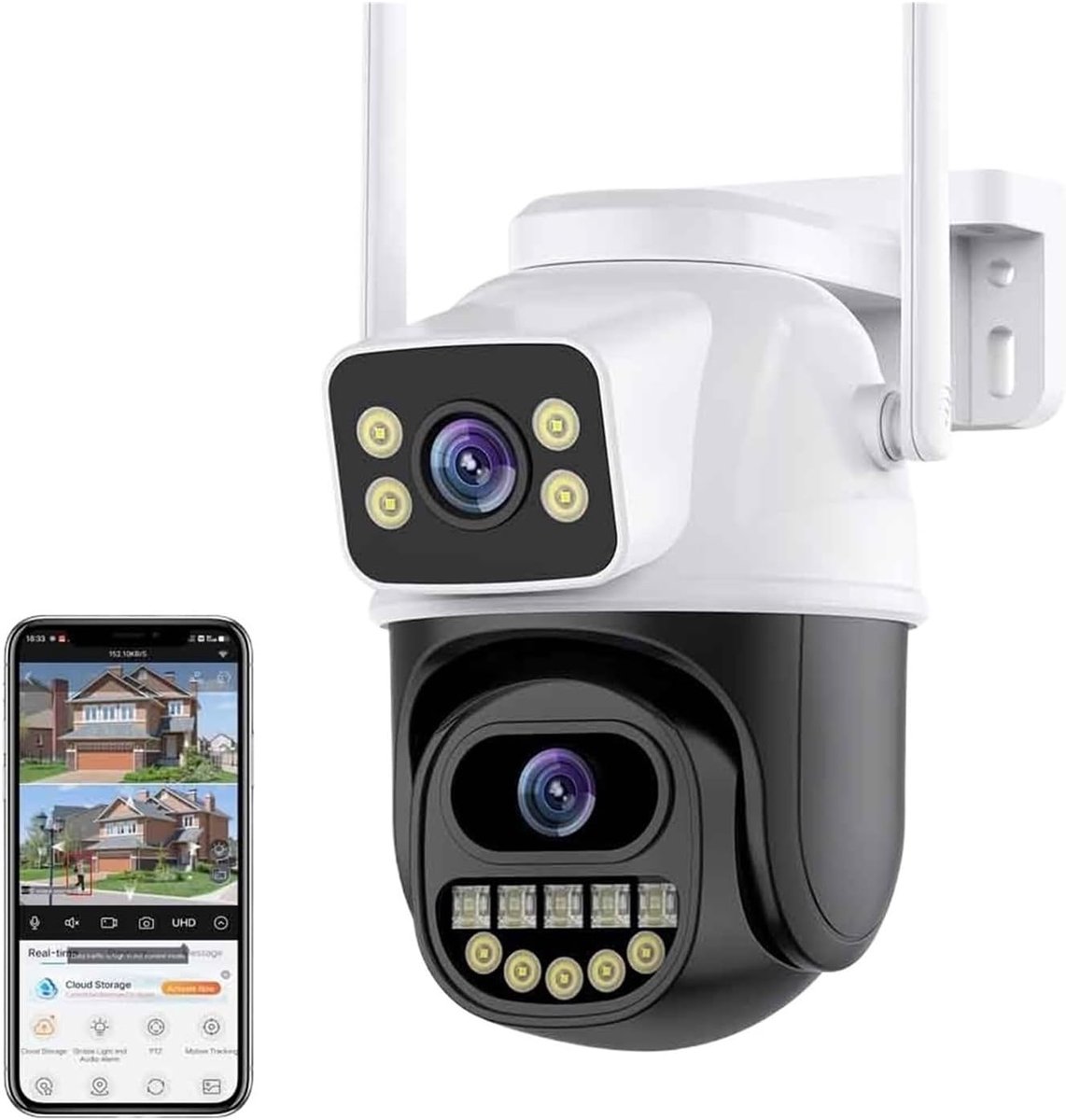 Beveiligingscamera Buiten - IP-camera Dubbel Scherm - Huisbewaking Op Afstand - AI Menselijke Detectie - 8MP 4K Resolutie - Wit