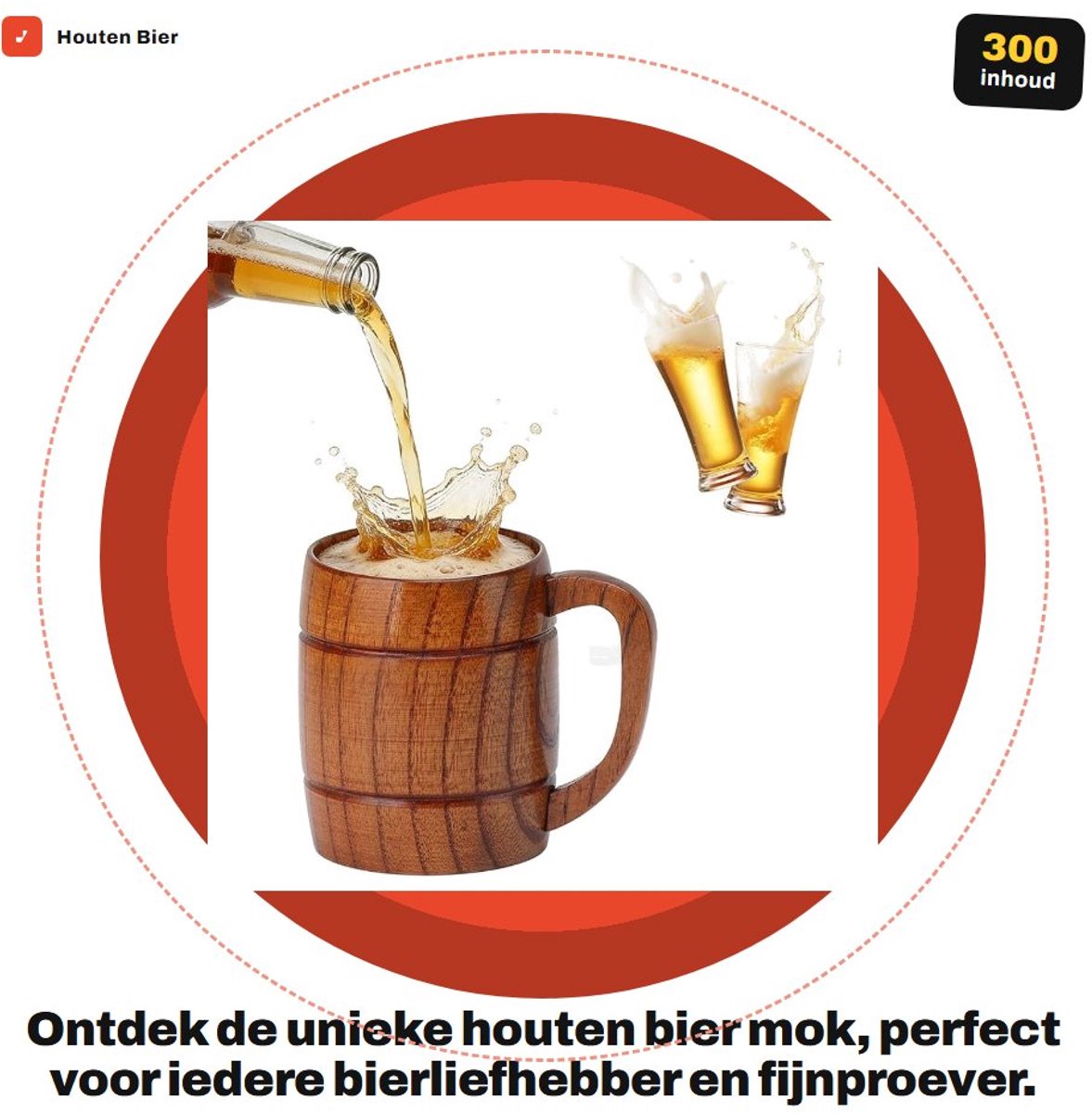 Dailygoods- Houten Biermok 300ml - Zuur Jujube Hout - Emmer Vorm