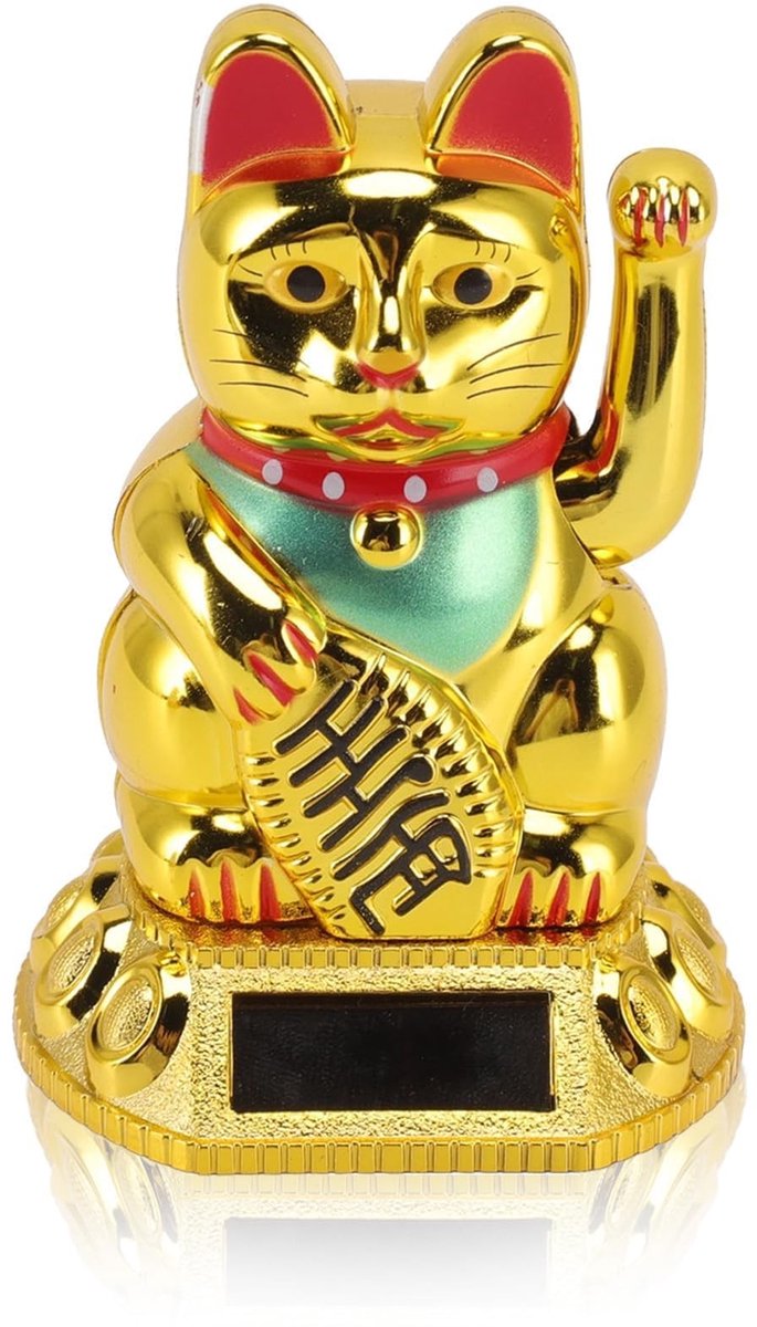 Dailygoods- Gelukskat Zwaaiend - Feng Shui Decoratie - Zonne-energie - Schattige Kat - Rijkdom en Geluk - 3,15x1,77x1,77 Inch - Gelukskatje