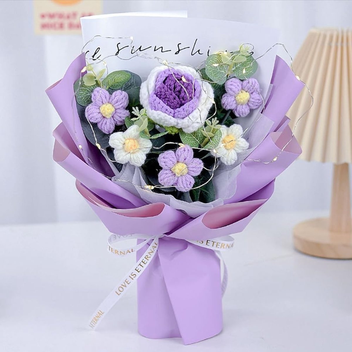 Dailygoods- Haakbloemenboeket handgeweven - Kunstbloemen boeket - Kunstbloemen voor binnen - Kunstbloemen met geschenkzakje - Woondecoratie - Hoogwaardig katoengaren