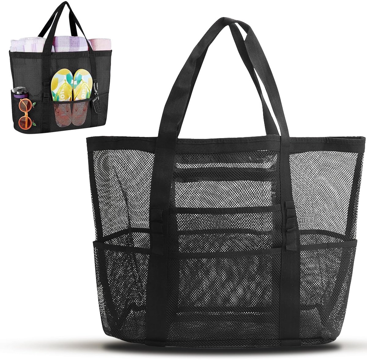 Dailygoods- Strandtas XXL - Waterdichte Strandtas - Mesh Zandspeelgoedtas - Draagbare Speelgoedtas - Grote Capaciteit 63x20x39 cm - Hoogwaardig Materiaal