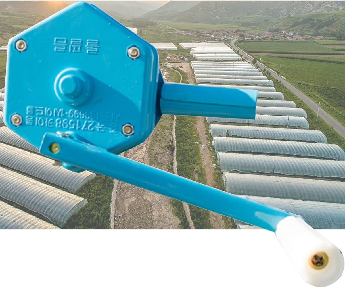 Kas raamopener - Handslinger oproller - Kas ventilatie - Zelfvergrendelend mechanisme - 120 meter lengte - Grijs