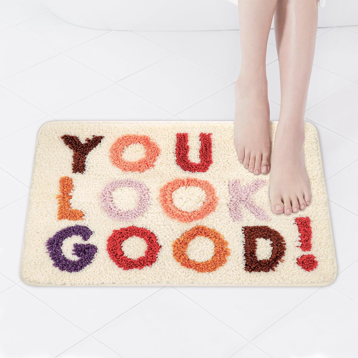 Dailygoods - Badmat, 40 x 60 cm, badkamermatten, douchemat, buitendouche, kleurrijke lette