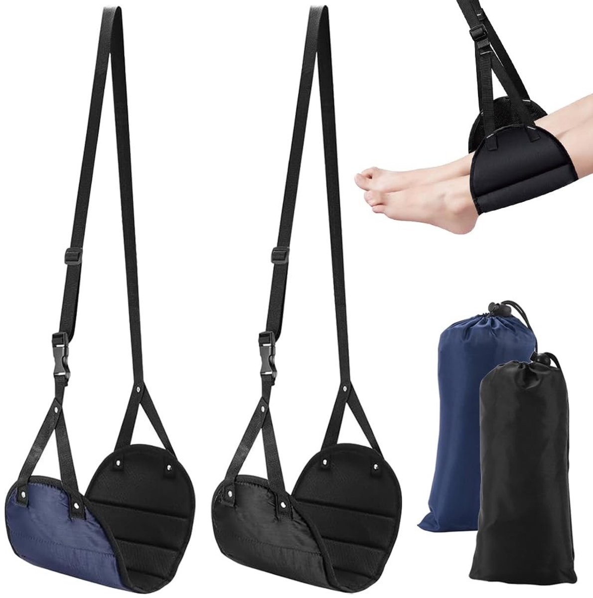 Dailygoods- Voetsteun Vliegtuig - 2 Stuks - Verstelbaar - Draagbare Voethangmat - Comfortabel Beensteunkussen - Zacht Nylon/Spons - Reisvoetsteun