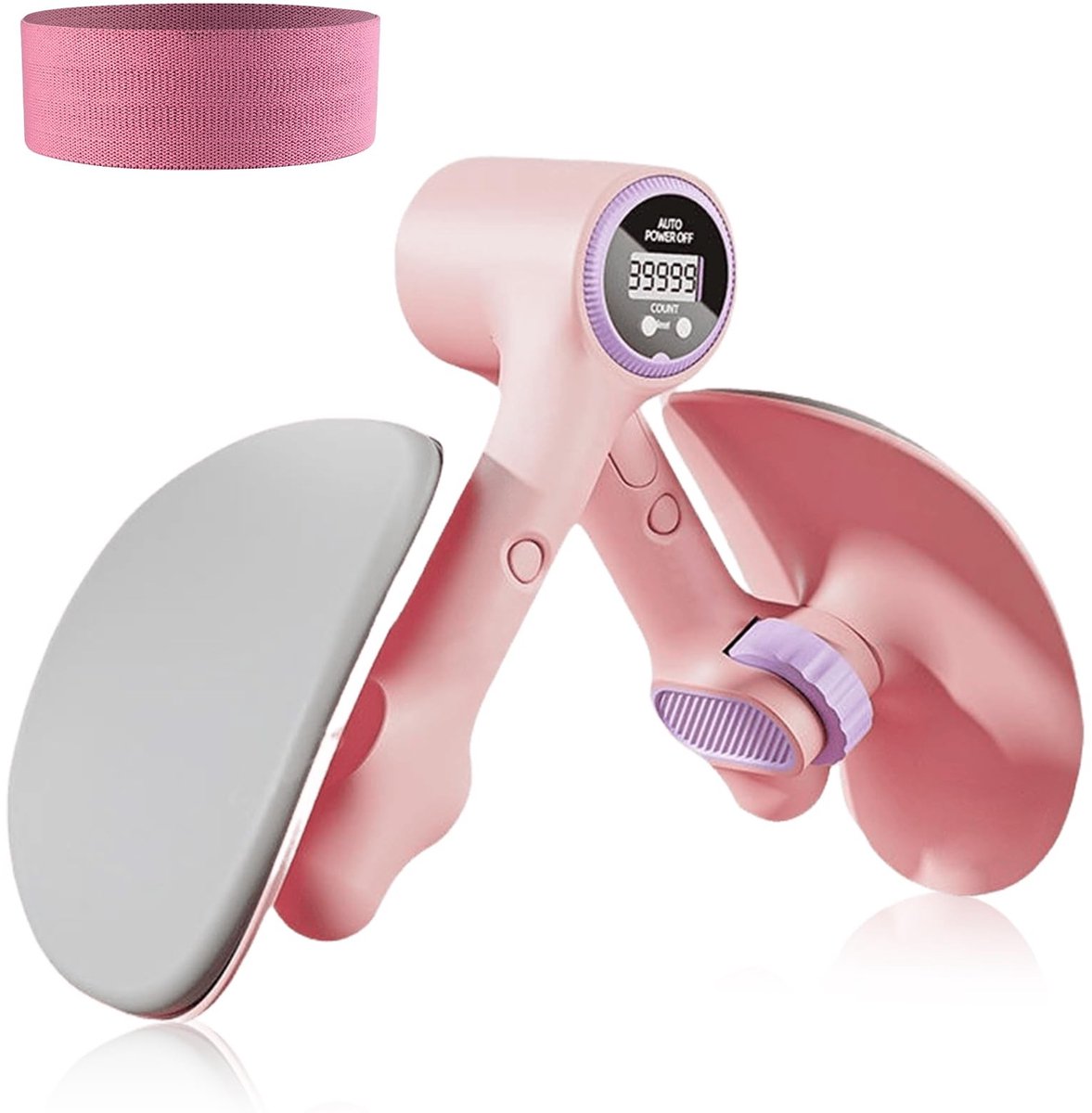 Dailygoods - Dijbeentrainer: bekkenbodemtrainer voor vrouwen, beentrainer, billen-beentrainer met telfunctie, benen trainingsapparaat voor thuis, 76 cm roze fitnessband, bekkenbodemspiertrainer, 360°