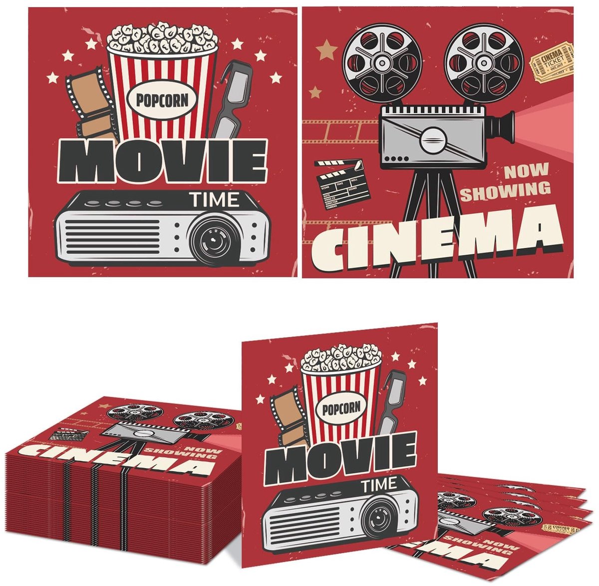 Dailygoods - 40 Stuks Dubbelzijdig Bedrukte Servetten voor Filmavonden