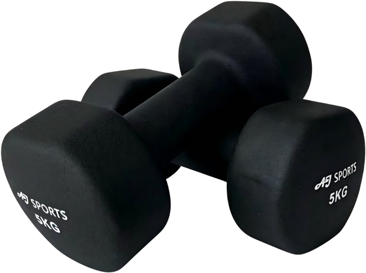 AJ-Sports Dumbell set vinyl - 2 x 5kg - 2 Stuks – Halters met Vinyl Coating – Gewichten voor Fitness, Krachttraining en Thuis Sporten