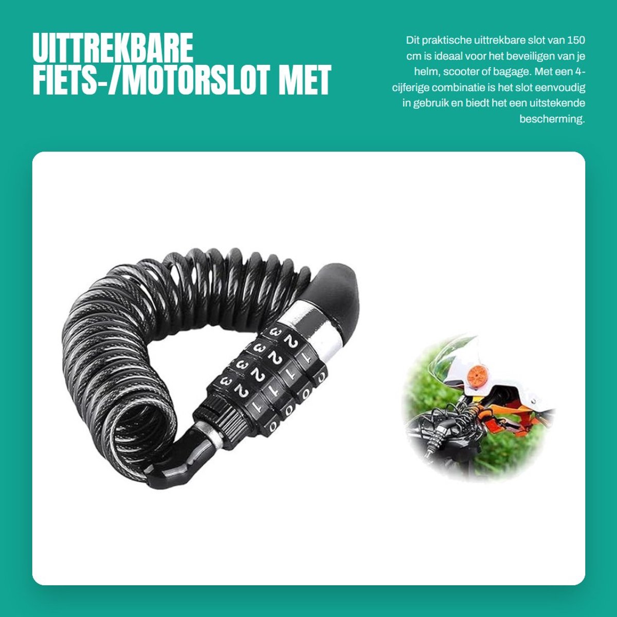 Dailygoods - Uittrekbare Fiets-/Motorslot met 4-Cijferige Combinatie