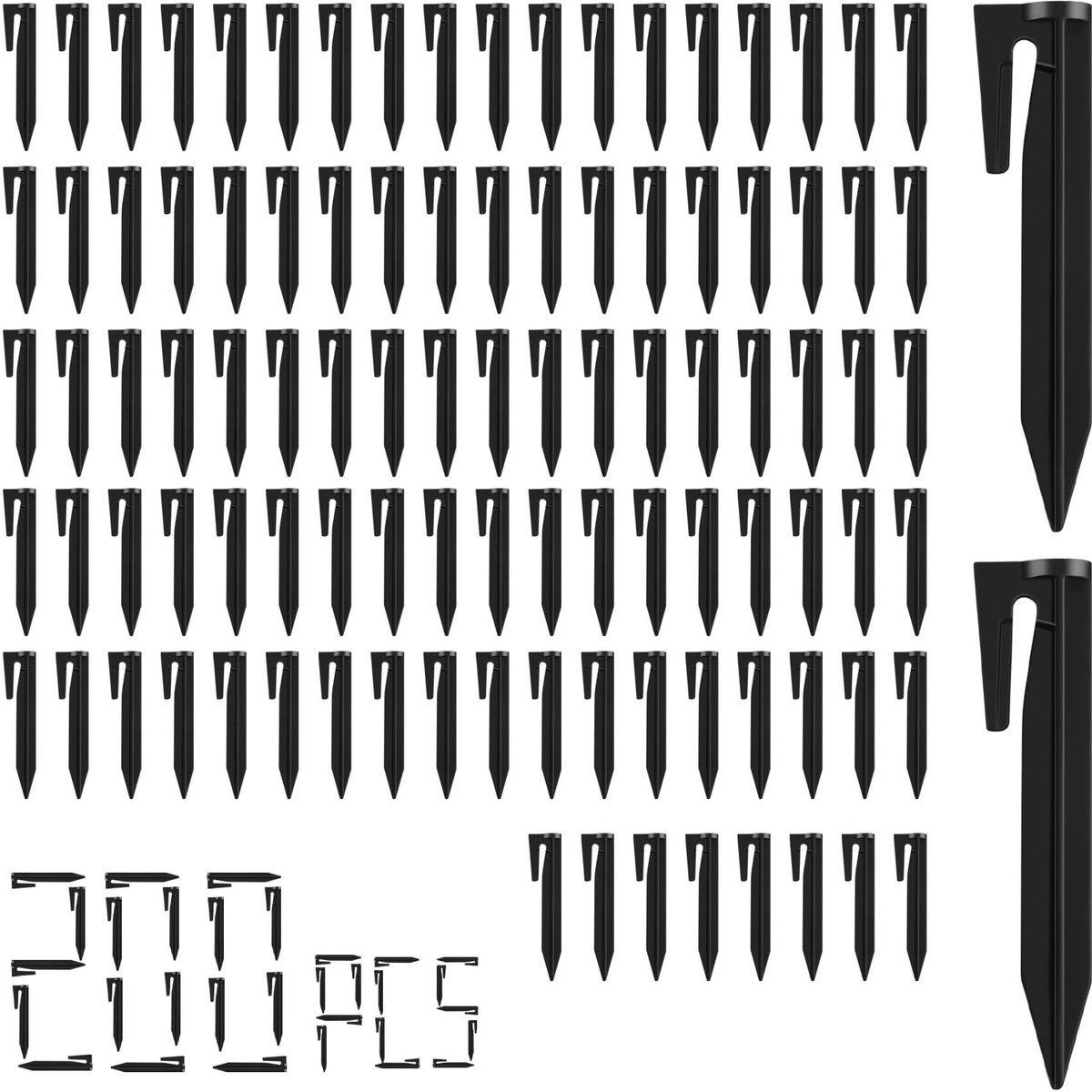 Dailygoods- Bevestigingshaken 200 stuks - Grondpennen Robotmaaier - Kunststof PP - Zwarte Haringen - 8,5 cm - Slagvast en Slijtvast