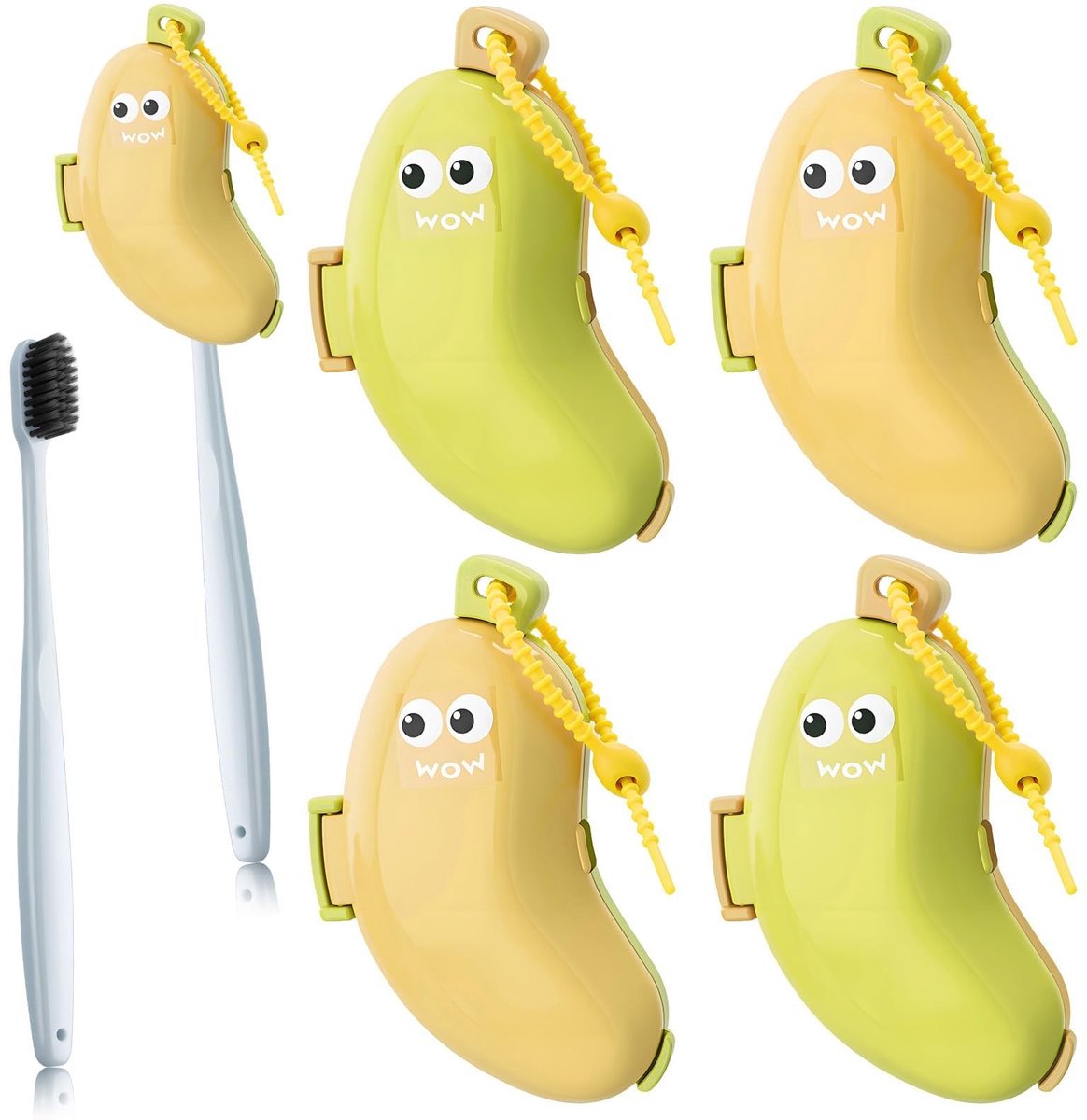 Dailygoods- Tandenborstel Set van 4 - Bananentandenborstelhouder met Tandpastadispenser - Draagbaar - Compact - Stevige Basis - Veiligheidswaarschuwing - Tandenborstelhouder