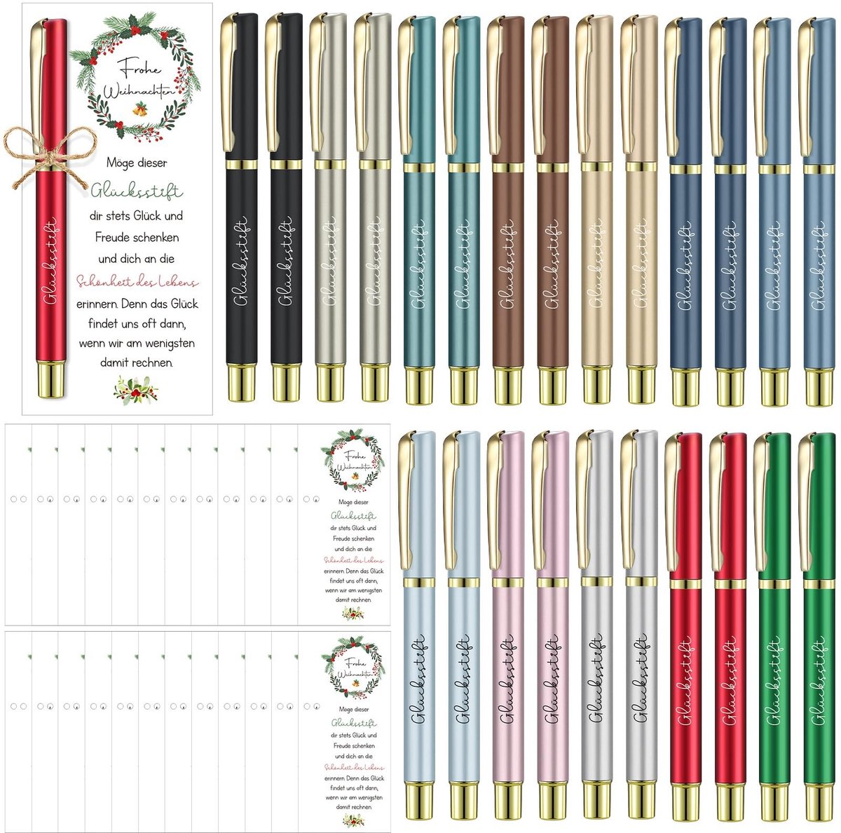 Dailygoods- Geluksbrenger Cadeauset 24 Stuks - Geluksstiften - Bladwijzers - Inspirerend Kerstcadeau - Henneptouw - Hoogwaardige Materialen - Gelukscadeau