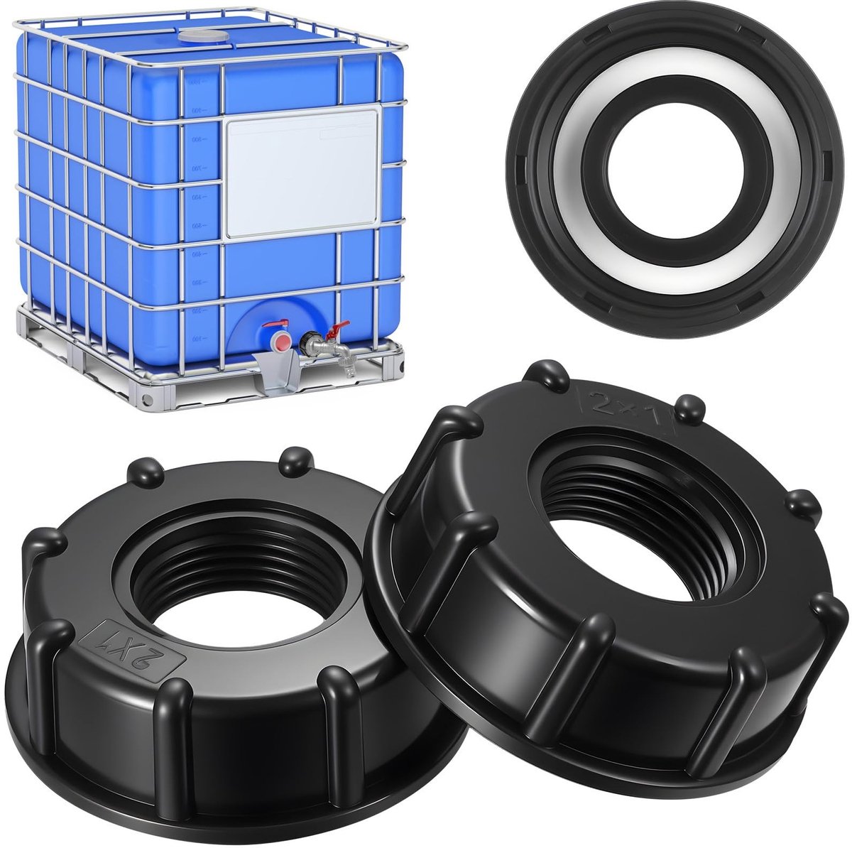 Dailygoods- IBC Adapter 2 Stuks - IBC Adapter 1 Inch Binnendraad - Kunststof Afsluitdop - S60x6 Accessoires - Voor 1000 Liter Watertank - Zwart - Tankadapter