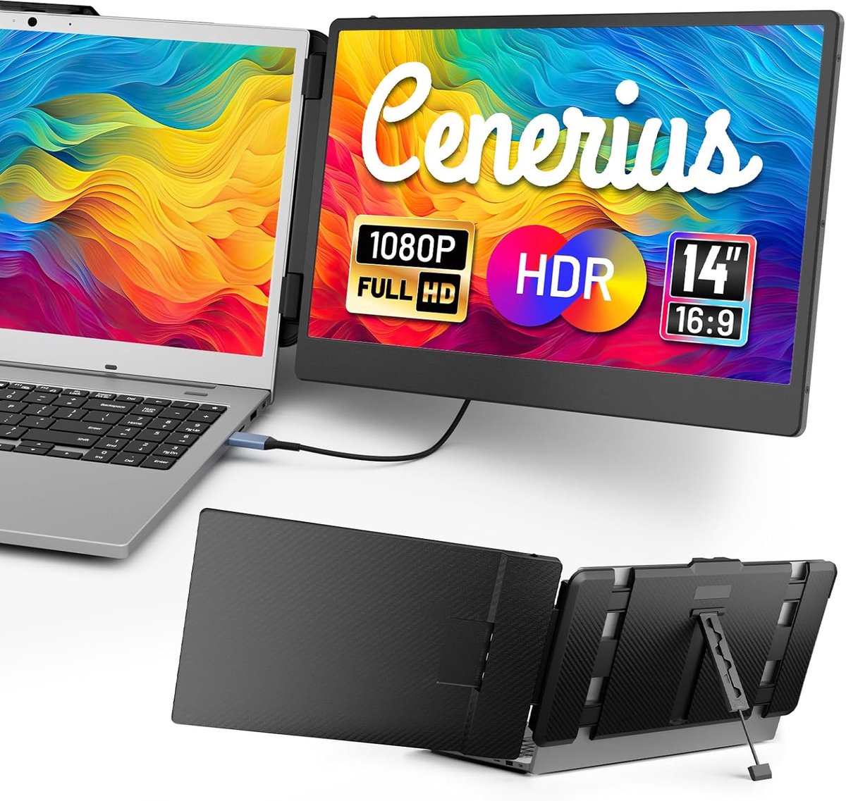 Laptopschermverlenger - Dubbel Scherm Monitor - Multitasking Productiviteit - IPS FHD 1080P - 14 inch - Zwart
