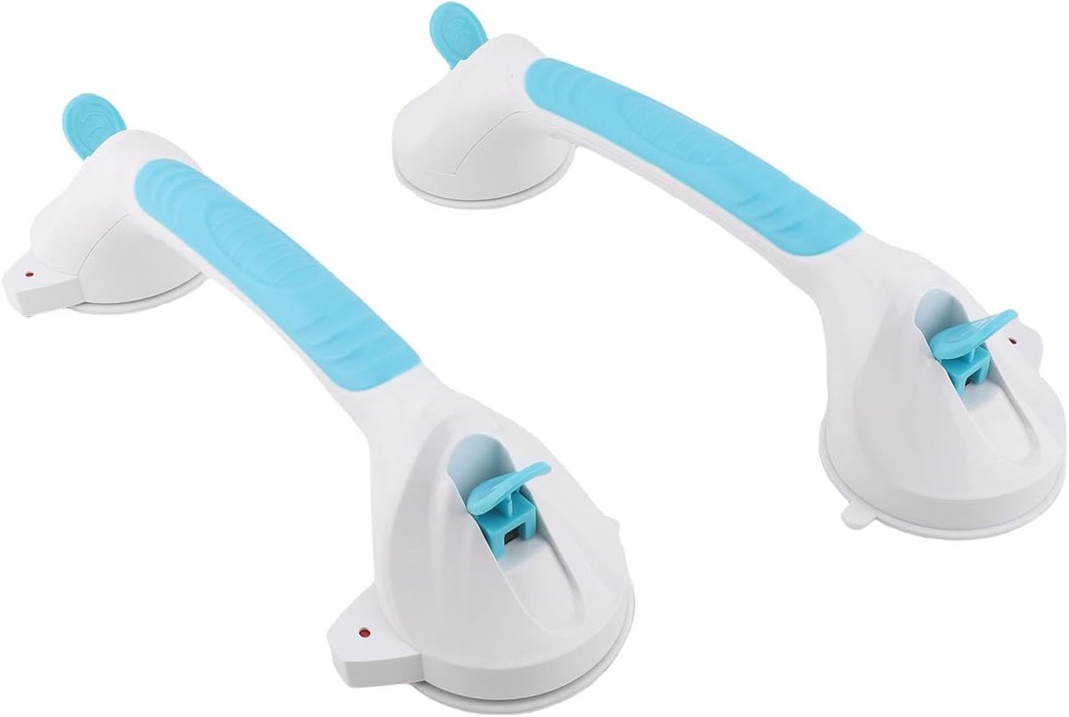 Handgreep voor Badkamer - Veiligheidshandgreep Douche - Extra Stabiliteit - Veiligheidsindicator Lampje - 2 Stuks - Blauw