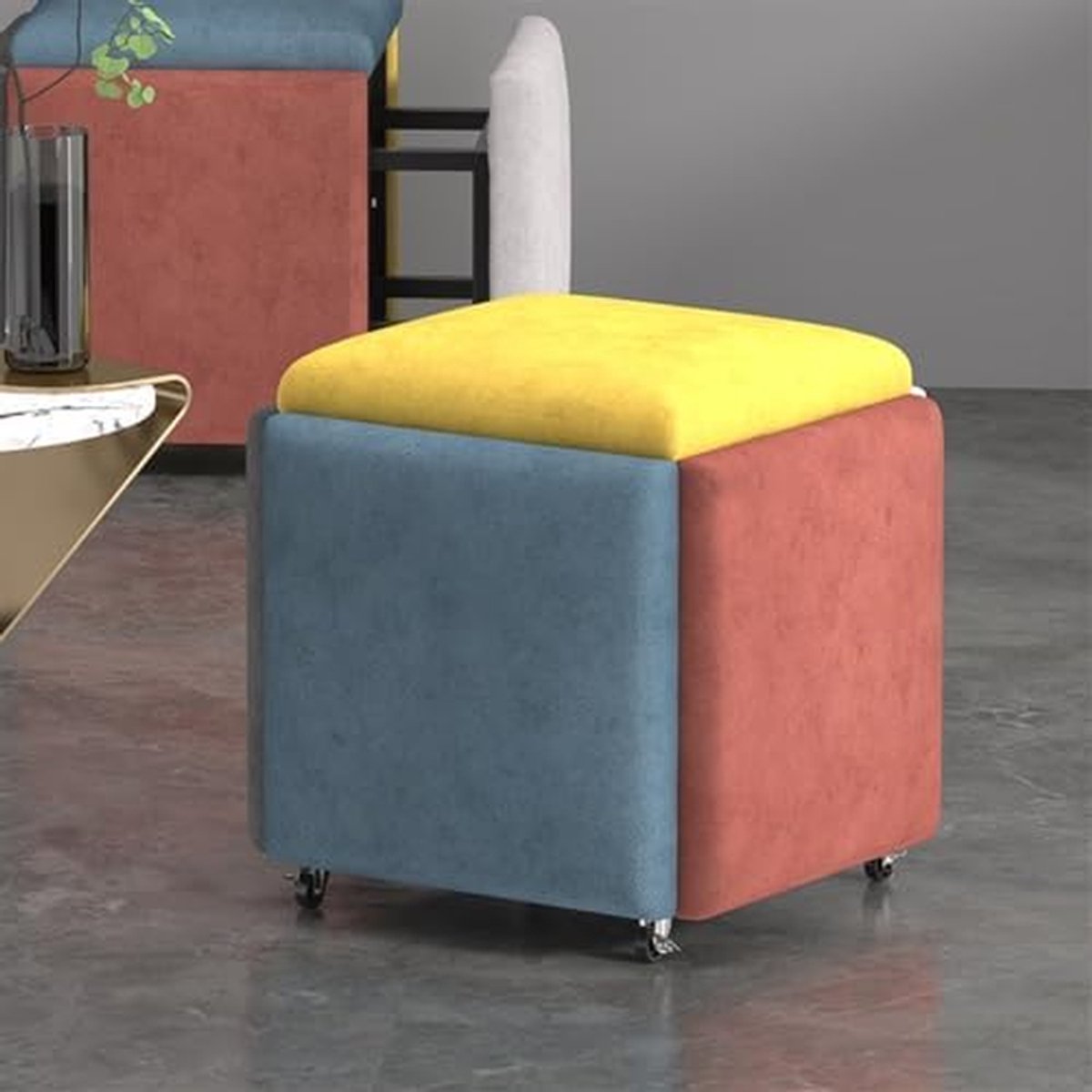Zitkubus Poef - Opbergkruk - Flexibel Zitten - Vijf-in-één - 45 cm - Technische Doek