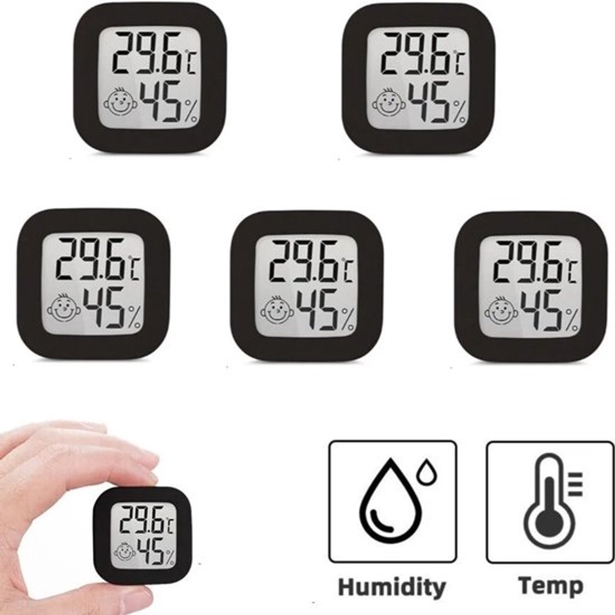 5 digitale binnenthermometers en hygrometers, LCD-thermometers, thermometers en hygrometers