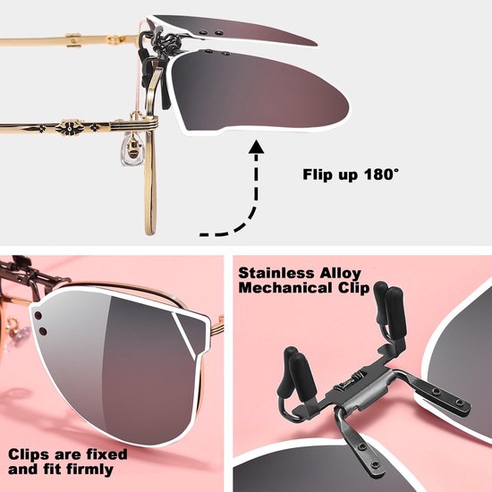Twee paar clip-on gepolariseerde zonnebrillen, zwart/paars, UV400-bescherming - geschikt voor brillen op sterkte voor dames en heren - clip-on zonnebrillen van Merkloos — afbeelding 2