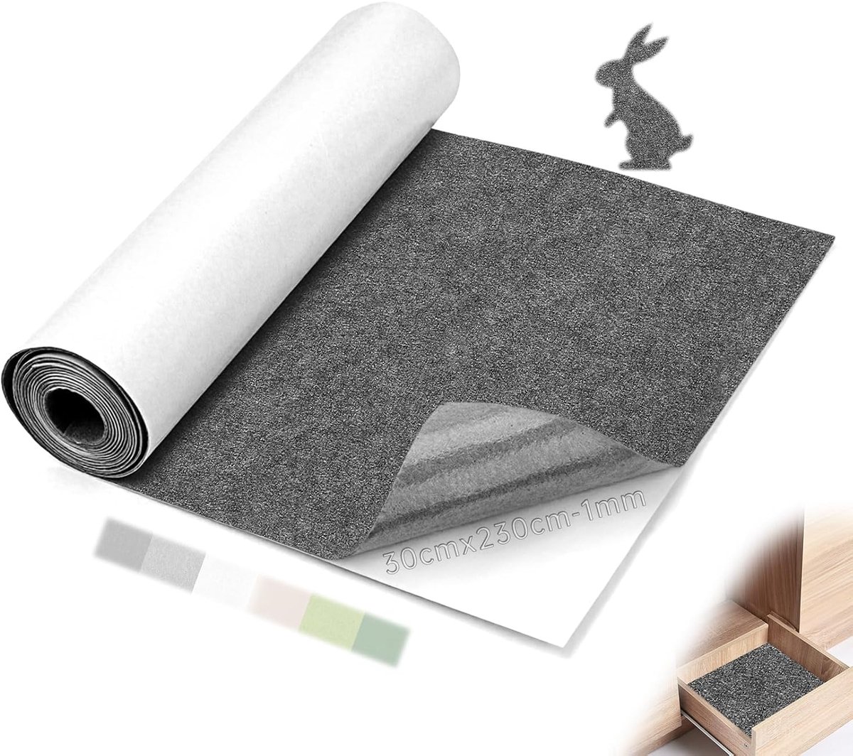 Zelfklevend vilt, 1 mm, zelfklevend, 230 x 30 cm, vilt, grijs, vilt, uittrekbaar, voor bestelwagens, geschenkdozen, wandbekleding, boxvoering, doe-het-zelf, stoelvoet, fotokader
