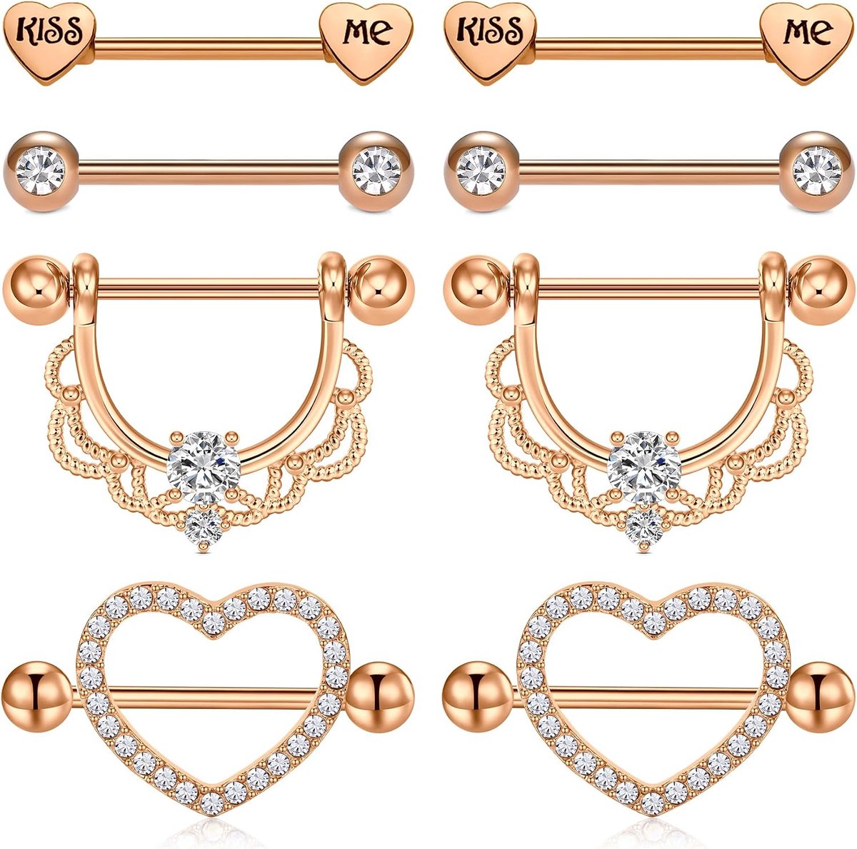 Zilveren tepelstangen tepelschild ringen set 14G roestvrij staal 16mm tepelpiercing sieraden Rosegold CZ opaal kristal