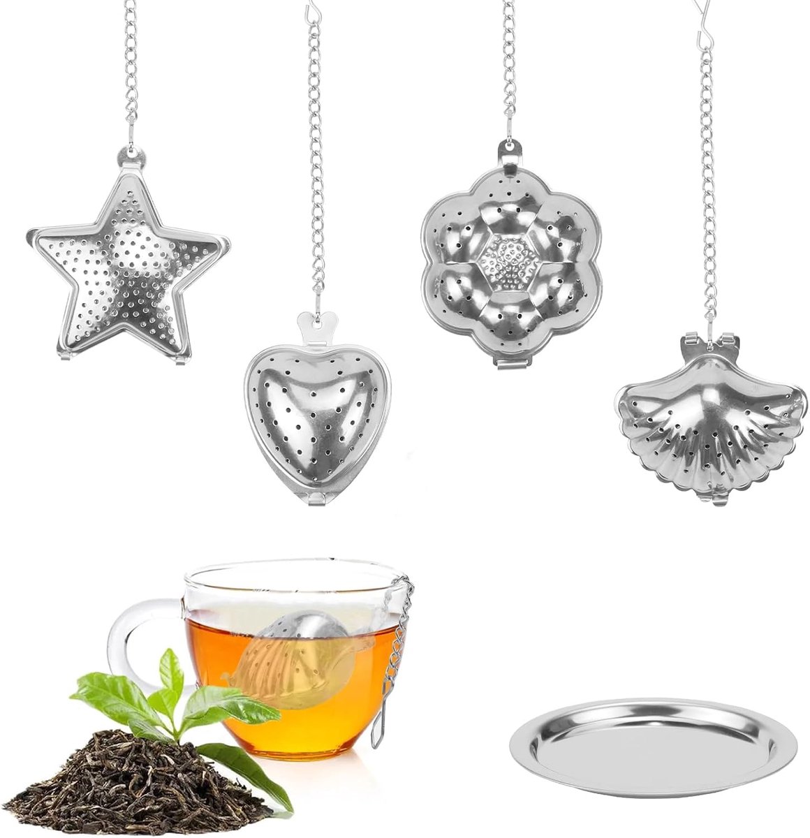 Theefilters voor het oplossen van thee, roestvrij staal, met verlengde ketting, fijne mesh theezeef, ideaal cadeau voor theeliefhebbers
