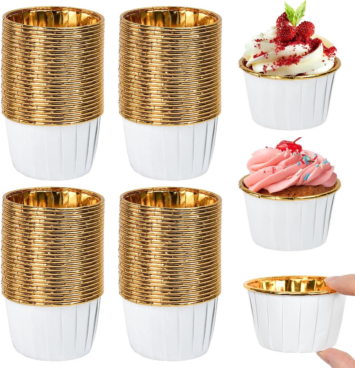 100 stuks papieren muffinvormpjes, cupcake-muffinvormpjes, aluminiumfolie, 65 mm, papieren bakvormpjes, wegwerpbakvormpjes, cupcakes, kleurrijk, voor bruiloft, verjaardag, feest