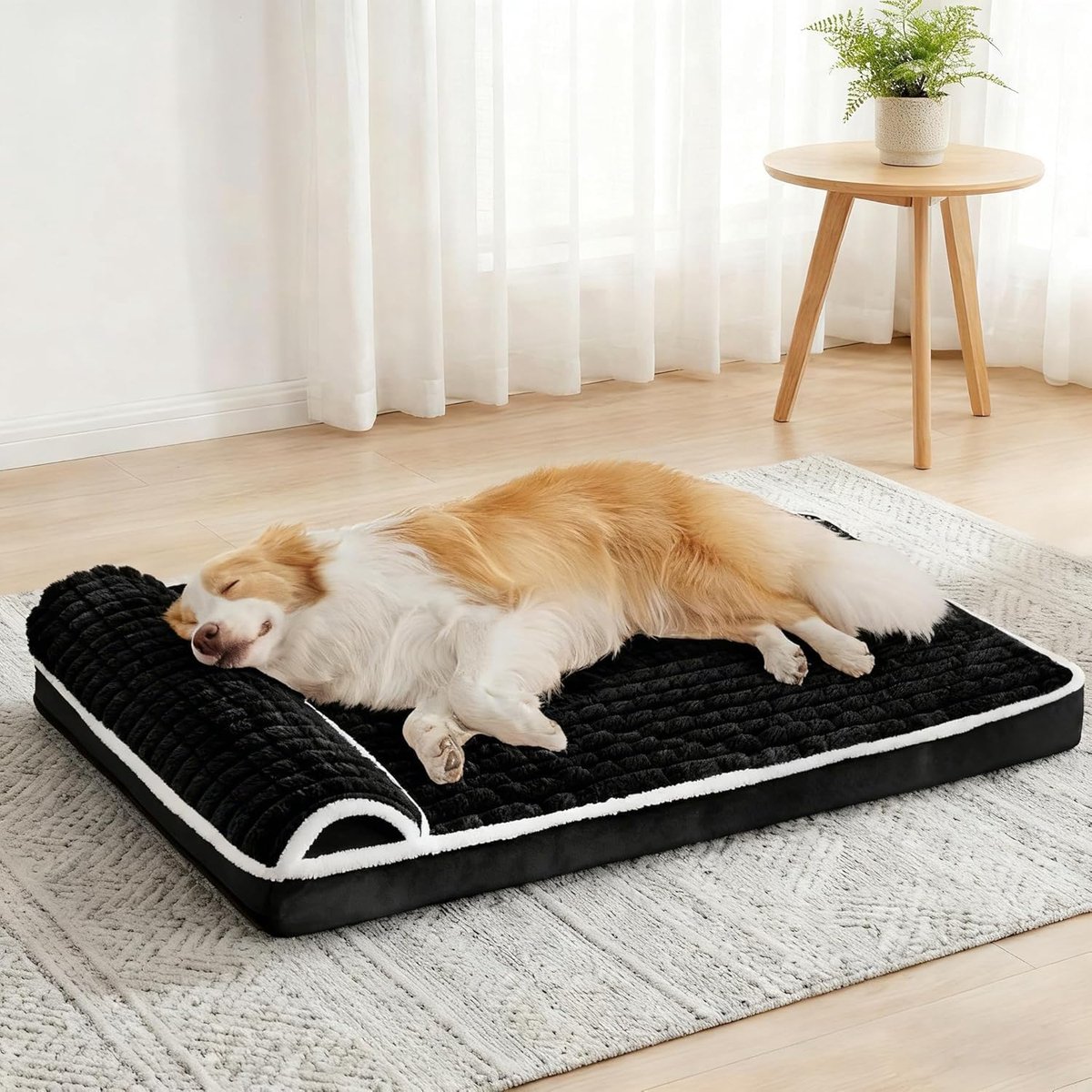 hondenbed XL, 106 x 71 cm, voor grote honden met kussen, waterdicht, zacht en comfortabel, met eierschaalschuim, afneembare wasbare hoes en antislip onderkant, zwart