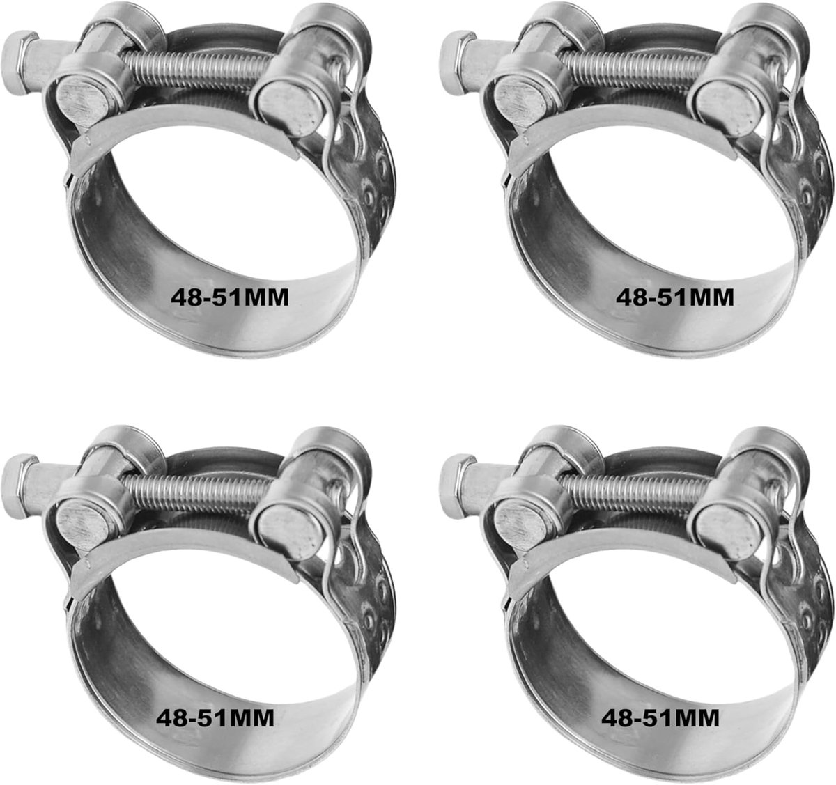 4 Stuks T-Bout Slangklemmen 48-51 mm | Duurzame Uitlaatklemmen, Slangklemmen En Boutenklem. Veilige Verbinding Voor Verschillende Toepassingen.