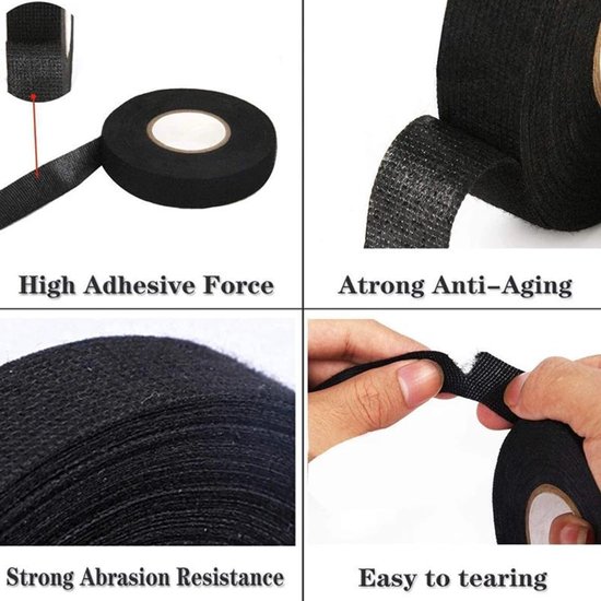 Isolatietape, 4 stuks, elektrische isolatietape, weefseltape, isolatietape voor kabelbundeling, zelfklevende isolatietape, hittebestendig, voor isolatie, repareren en bundelen — afbeelding 3