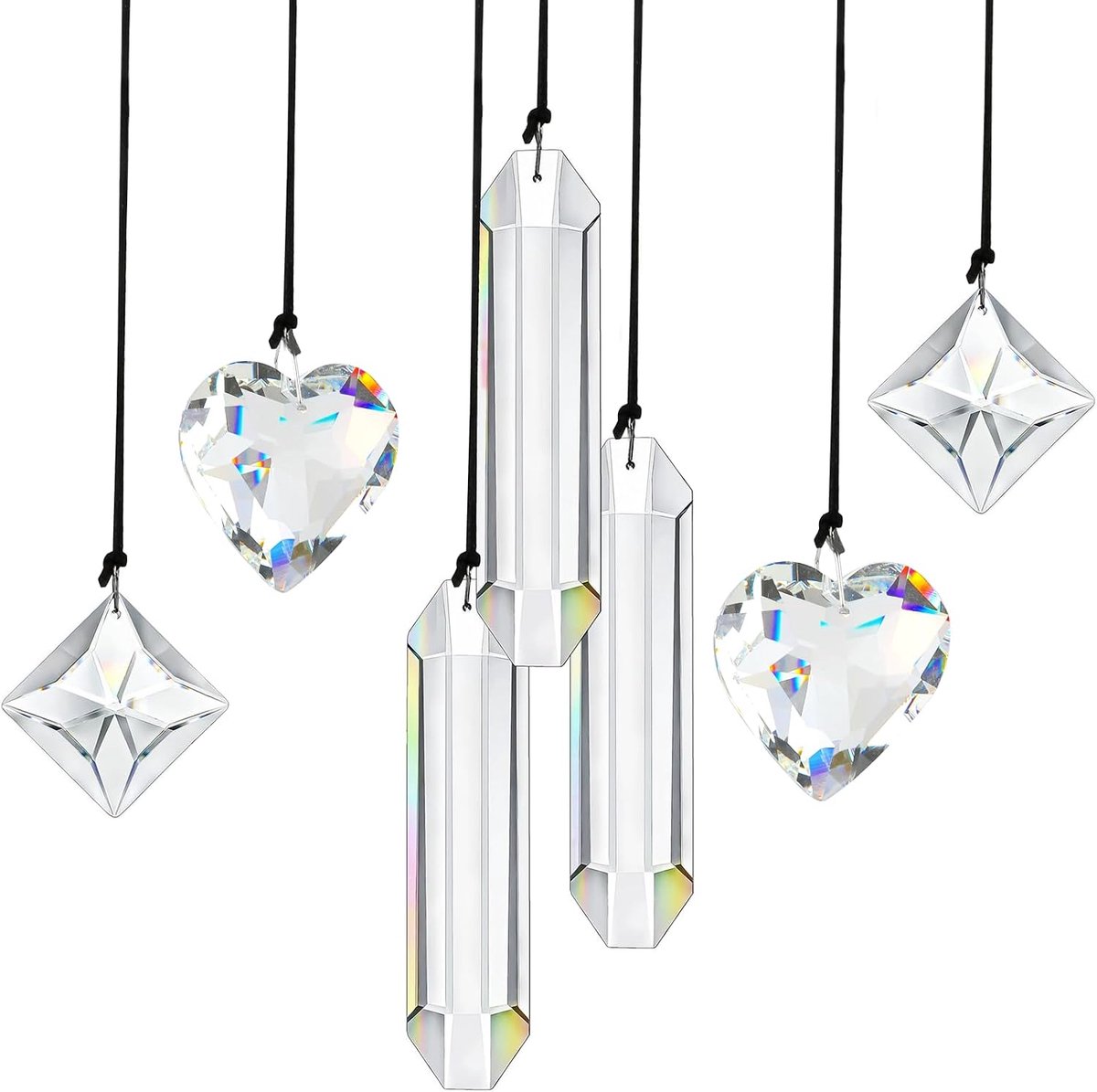 Zonnevangers kristal, kristallen om op te hangen, heldere kristallen voor suncatcher, prisma zonnevanger, ophangkoord voor ramen, tuin, kroonluchter, hanger, bruiloftsdecoratie