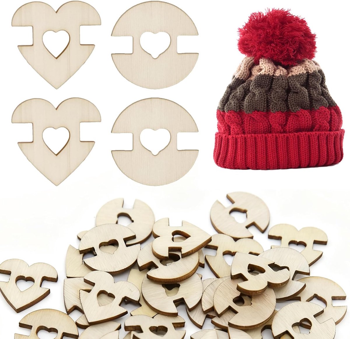 Knopen voor mutsen, aannaaibare knopen voor haakprojecten, houten houder met afneembaar ontwerp, breiaccessoires voor het breien van mutsen en petten, cadeau voor hobbyliefhebbers