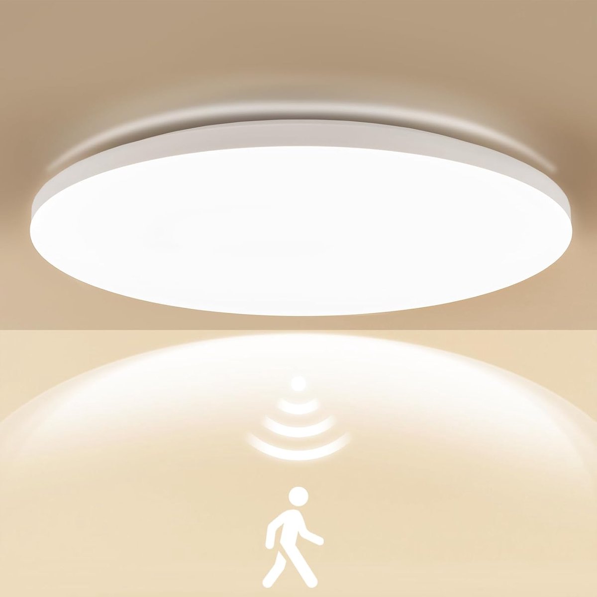 Led-plafondlamp met bewegingsmelder, Radar, 20W 2700 lm 135lm/W, 4000 K, led-plaat, Ideaal voor badkamer, garage, trappenhuis, kelder, hal, balkon Ø30 cm