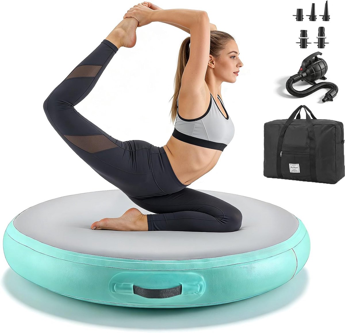 Track Luchtmatras, 100 x 15 cm, Airtrack, opblaasbare gymnastiekmat met luchtpomp, gymnastiekmat, trainingsmat voor thuis, yoga, fitnessoefeningen