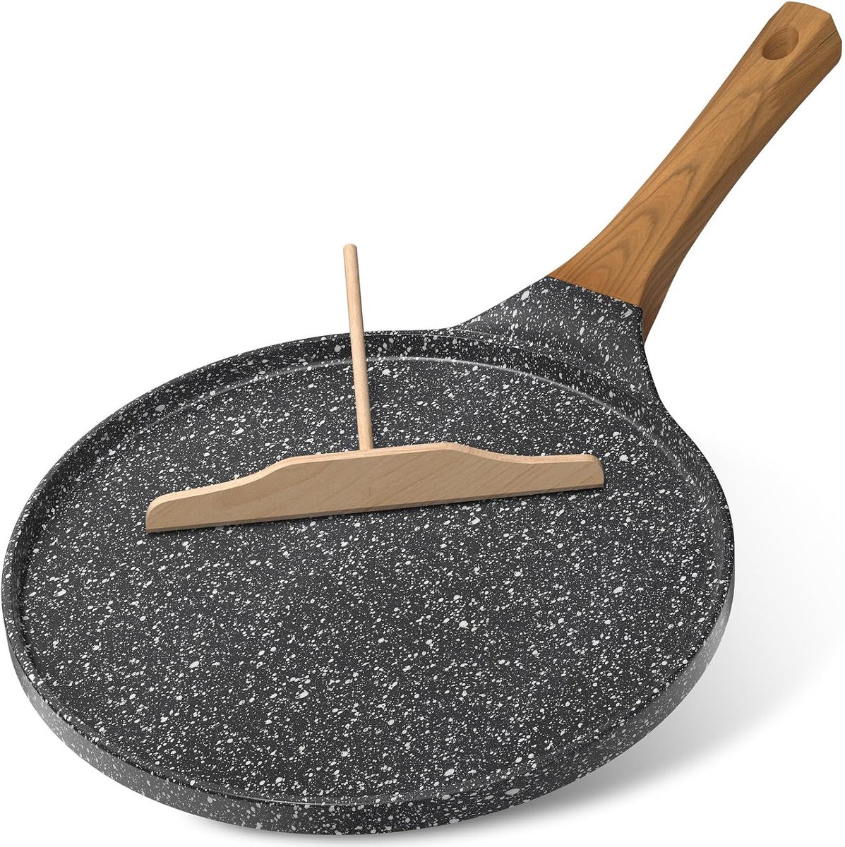 26cm Granieten Pannenkoekenpan – Crêpepan Voor Inductie – PFOA-Vrij | Ideaal Voor Crêpes En Tortilla's, Antiaanbaklaag Van Topkwaliteit, Inclusief Houten Spatel, Makkelijk