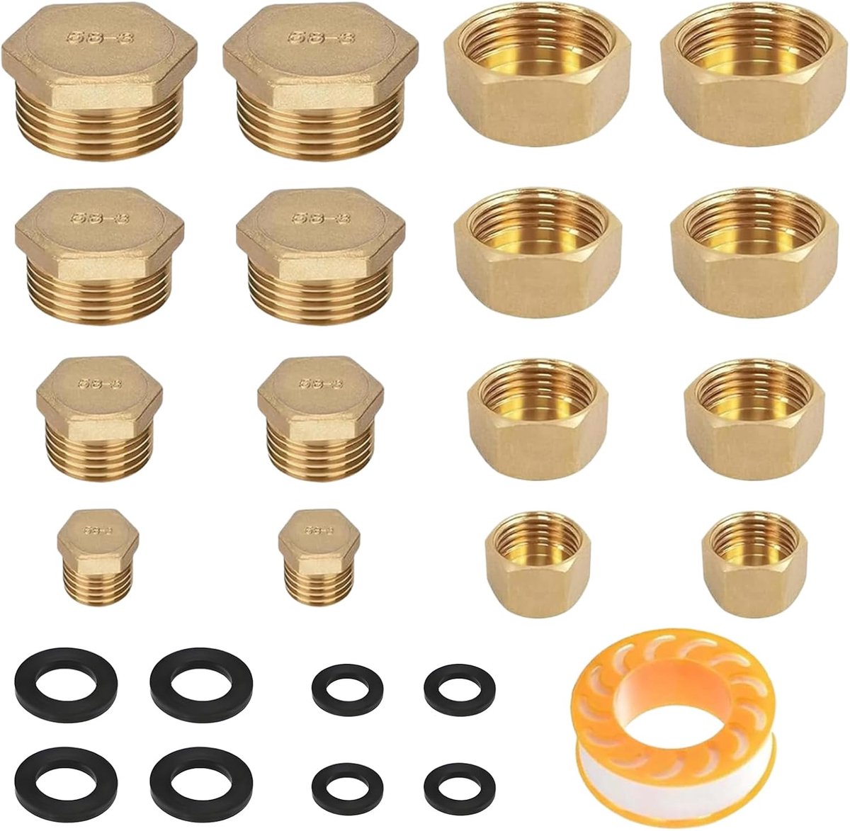 16-delige radiatorstopper, boucho messing mannelijk + stop messing vrouwelijke set, 05/10 08/13 15/21 20/27 kraanstop, afvoerplug waterkraan, voor slangen