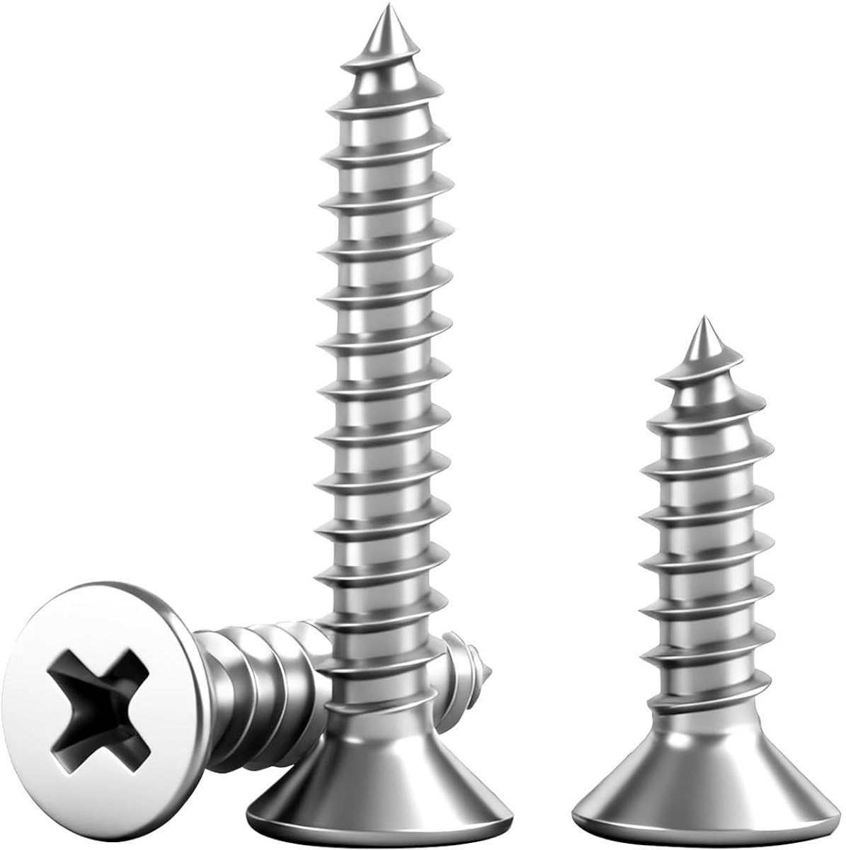 Houtschroeven M4x16mm,Kruiskop,Zelftappend,RVS A2 | Verzonken Kop,Zilver,Volledig Schroefdraad,voor Kasten,Planken en Houtreparaties,voor Timmerwerk,Werkplaats en DIY