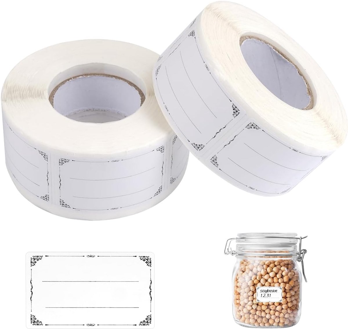 2 rollen 1200 stuks zelfklevende etiketten om in te vriezen | 50 x 30 mm etiketten met datum, gemakkelijk te verwijderen, voor levensmiddelen, waterdicht, zelfklevende etiketten