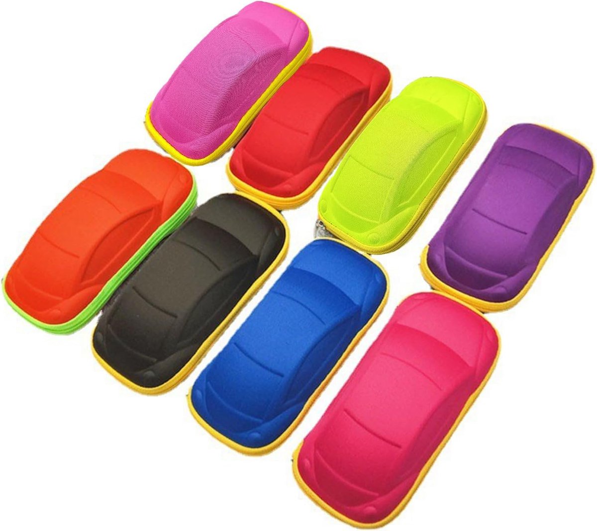 zonnebril voor kinderen, cartoon snoepkleuren zonnebrillendozen, autovorm ritssluiting, stijve brillenetui, pak van 3 (kleur kan variëren)