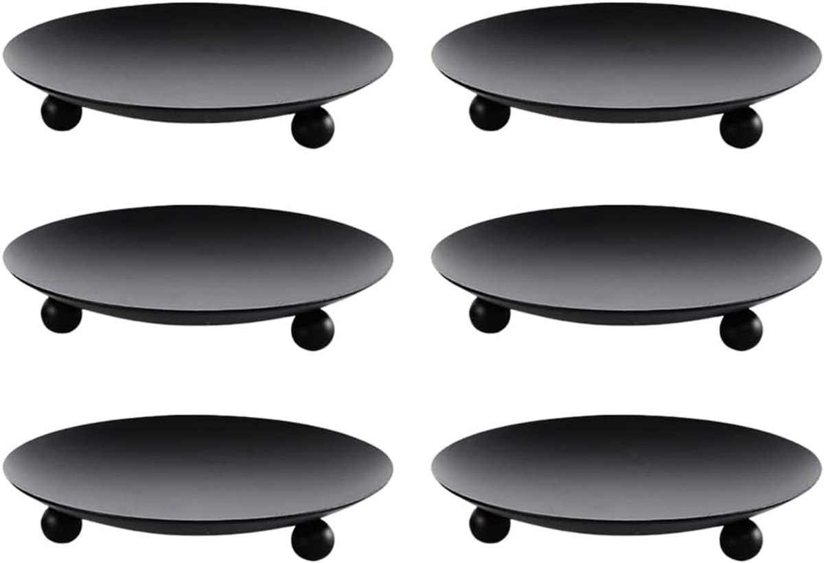 kaarsenhouder, 6 stuks, zuil, kaarshouder, 10 cm, ronde kaarsenhouder, stompkaarsenhouder, voor wierook, spa, familiefeest en bruiloft (zwart)