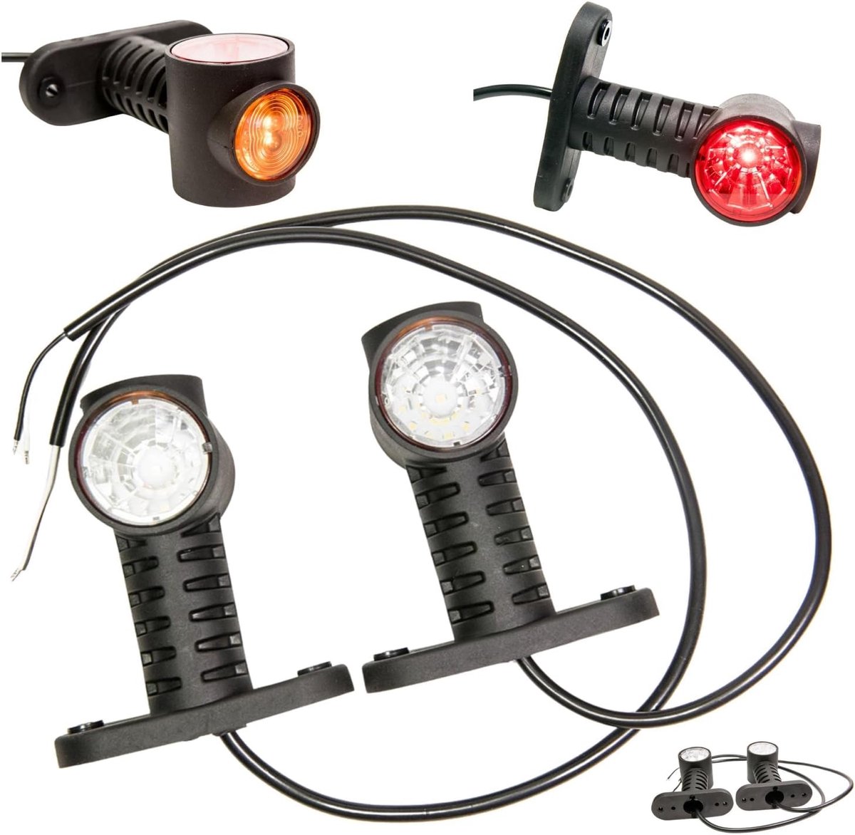 2 x LED rubber begrenzingslicht zijlicht 12V 24V met E-keuring positielicht auto vrachtwagen personenwagen caravan voertuig lamp verlichting licht wit rood oranje