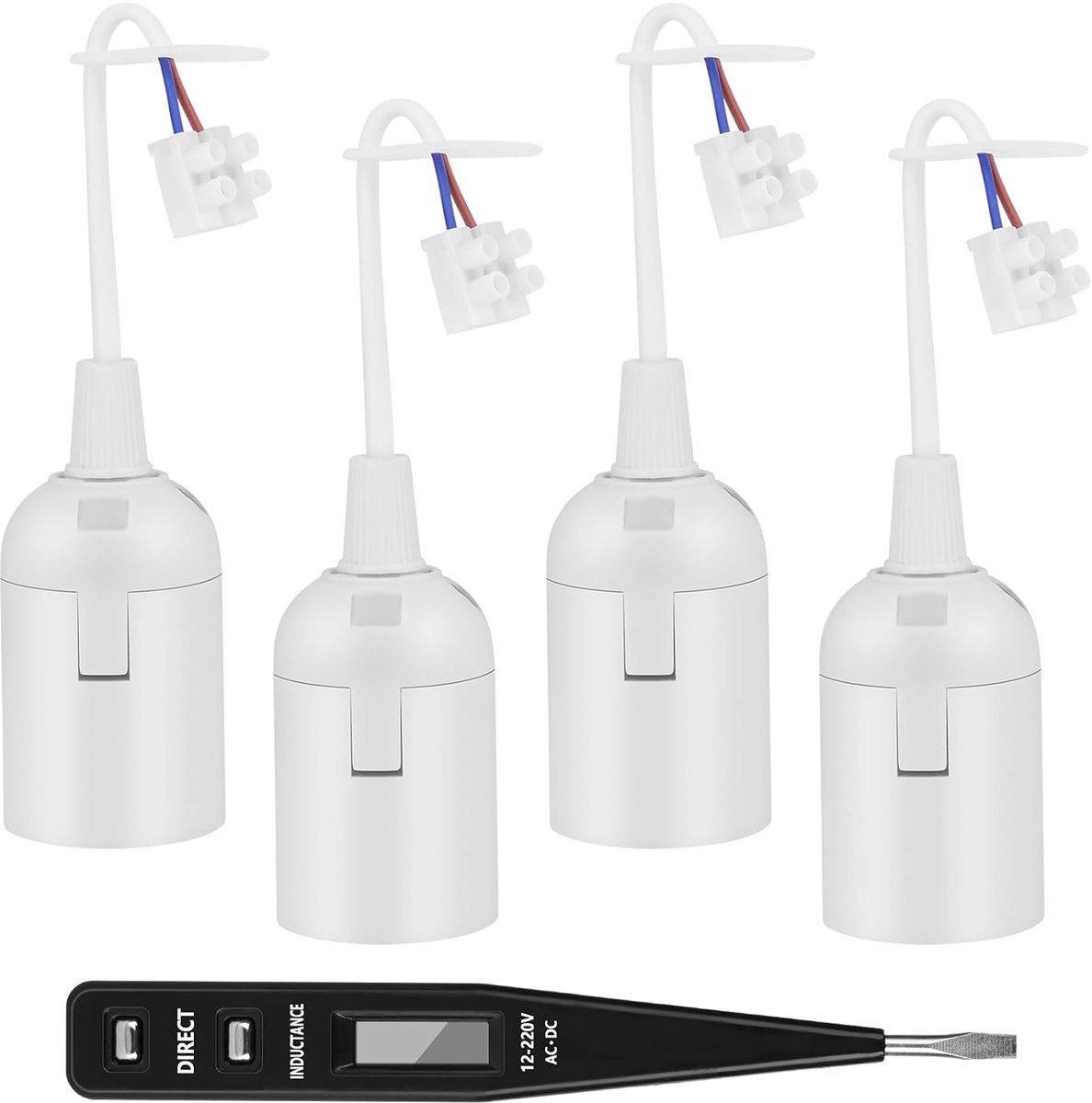 Fittingen met kabel, lampfitting + VDE spanningstester, E27 lampfitting met steektang, wit | Lampfitting E27 met steekklem, wit